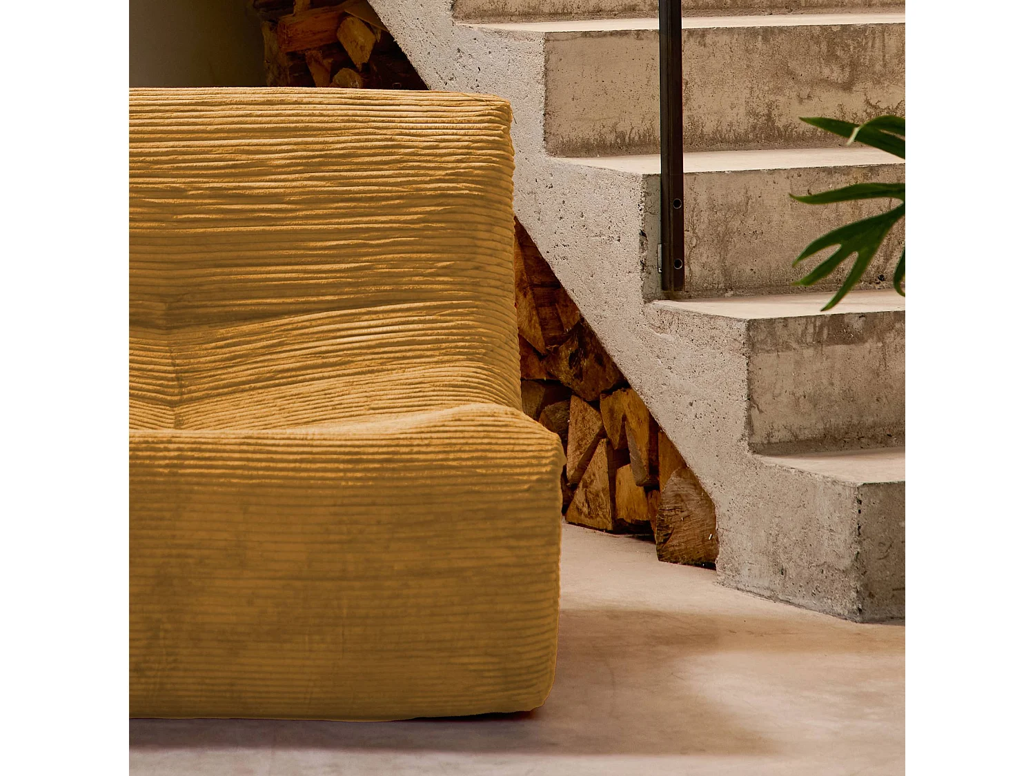 Sofá modular de pana, 2 plazas mostaza