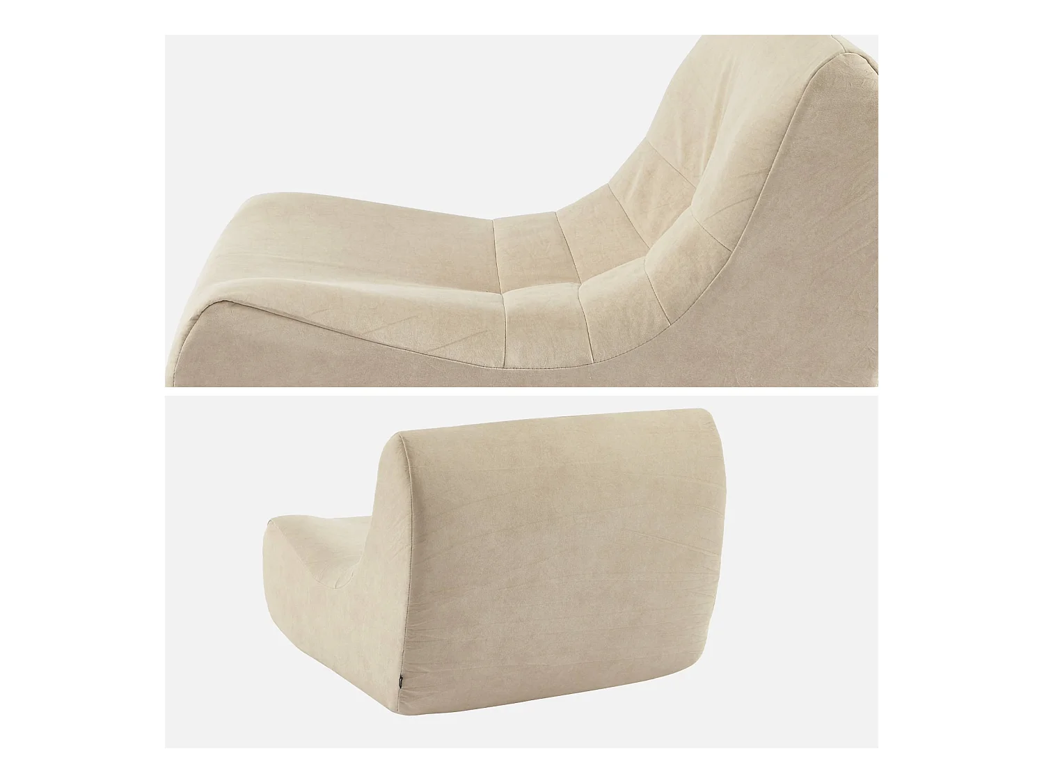 Fauteuil chauffeuse en velours style contemporain 2 places beige