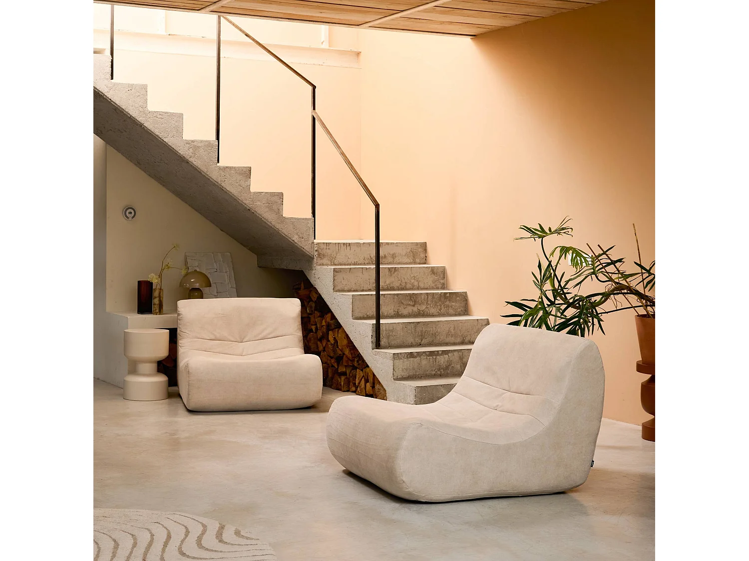 Sofá modular de terciopelo, 2 plazas beige