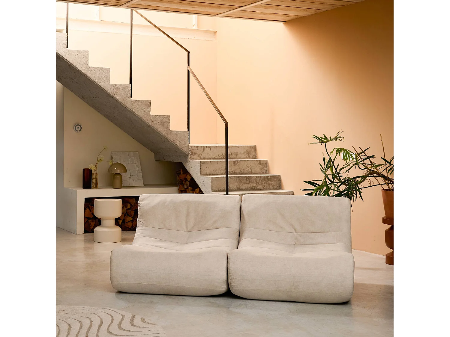 Sofá modular de terciopelo, 2 plazas beige