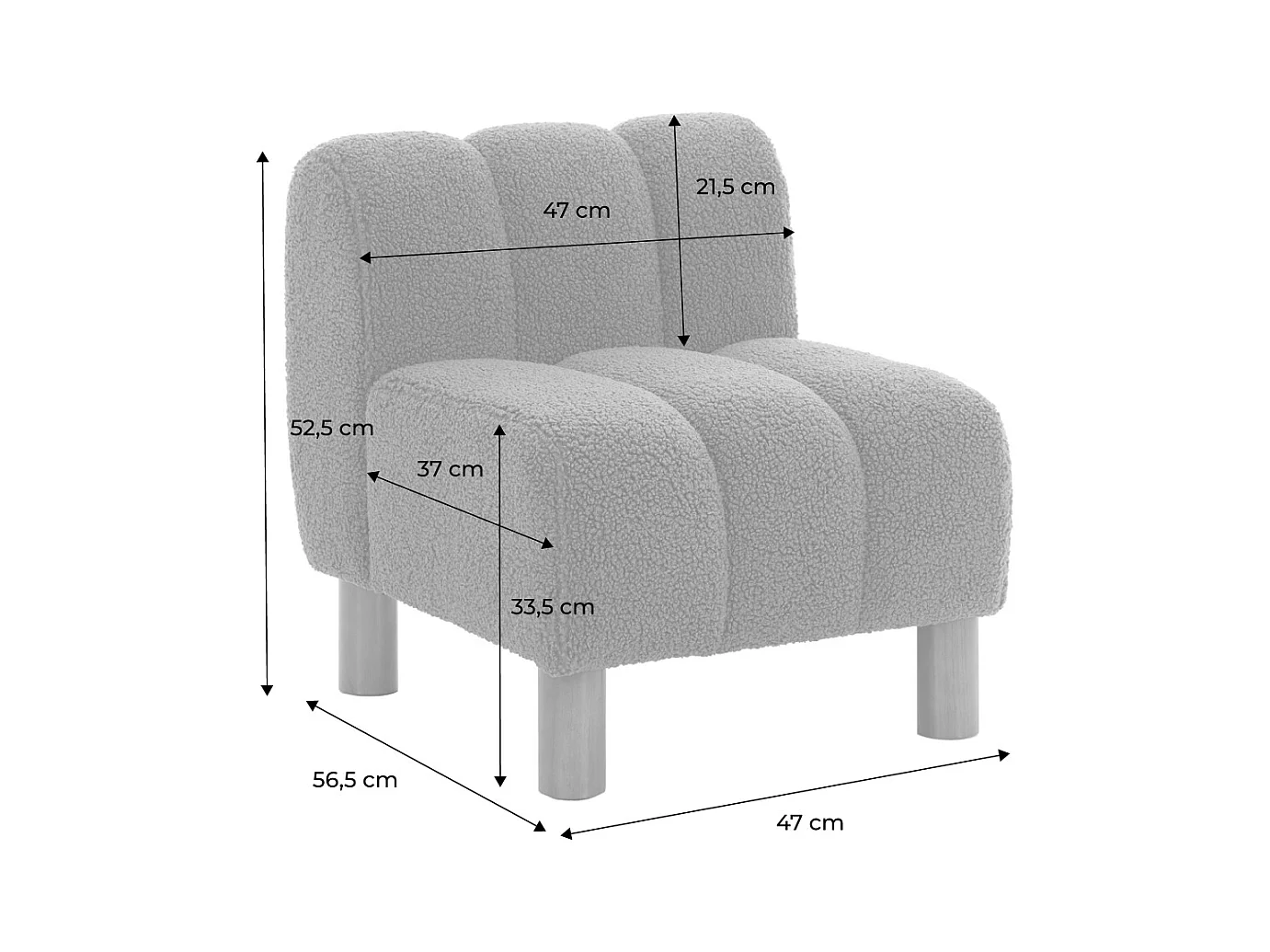Fauteuil enfant pieds arrondis bois d'hévéa et bouclette blanche L 47 x P 56.5 x H 52.5cm - Angel