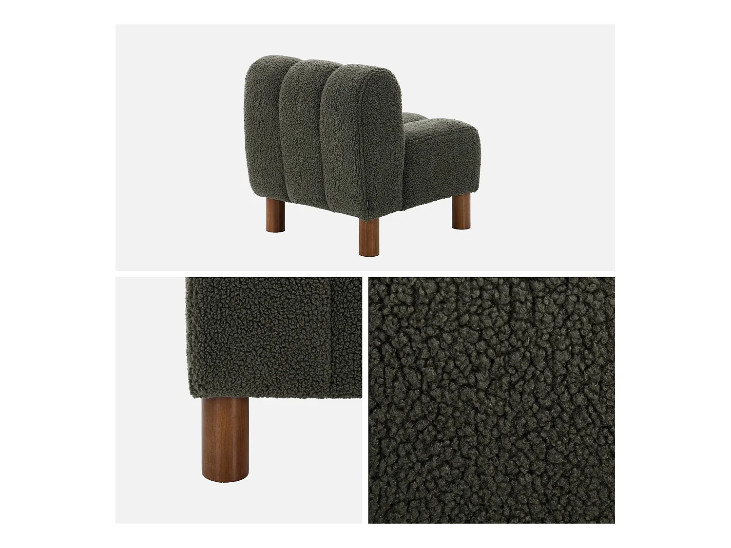 Fauteuil enfant pieds arrondis bois d'hévéa et bouclette kaki L 47 x P 56.5 x H 52.5cm - Angel