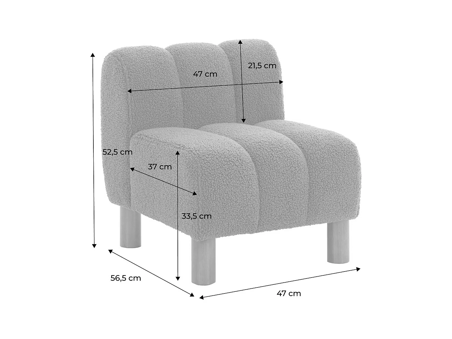 Fauteuil enfant pieds arrondis bois d'hévéa et bouclette kaki L 47 x P 56.5 x H 52.5cm - Angel