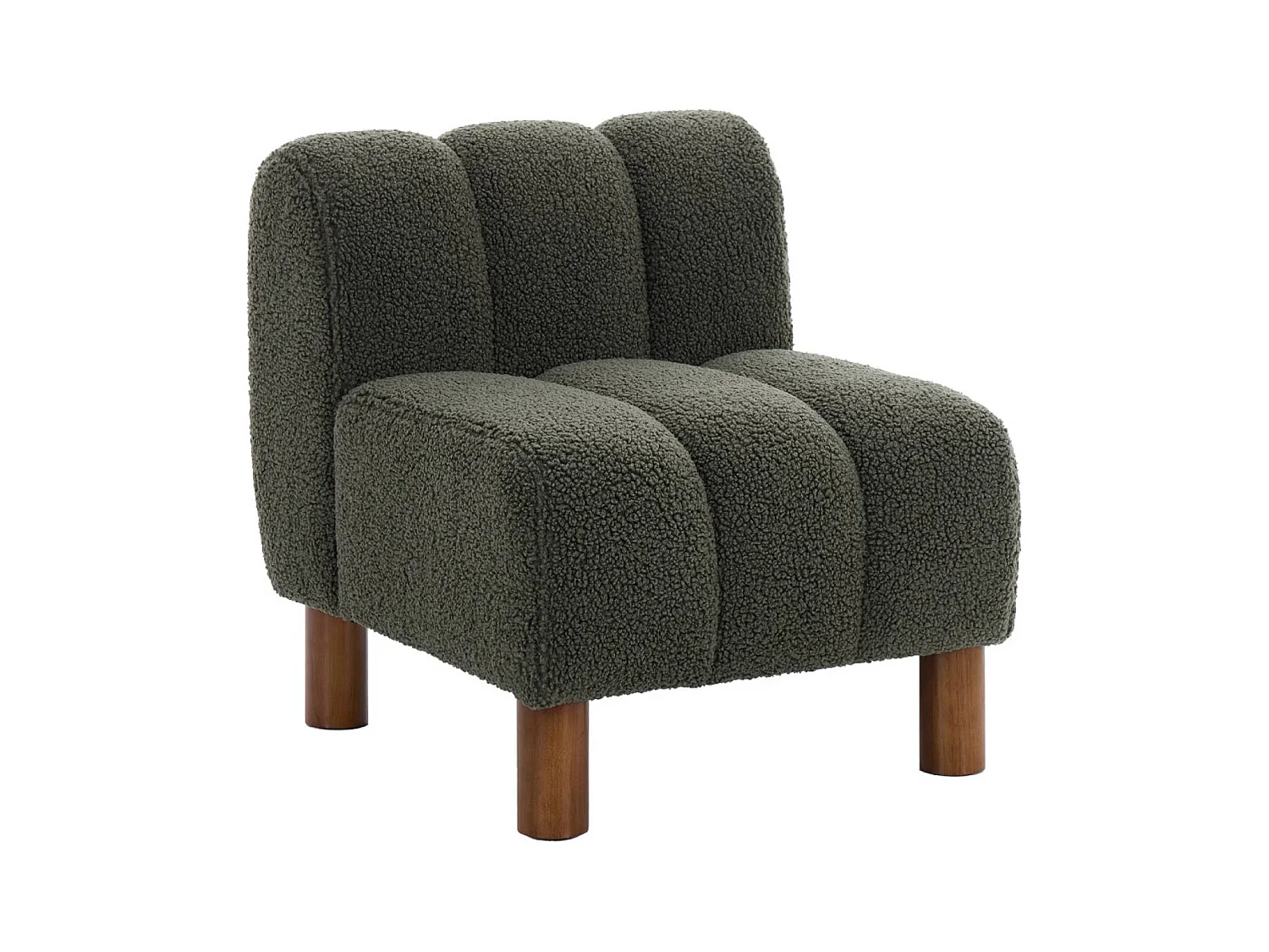 Fauteuil enfant pieds arrondis bois d'hévéa et bouclette kaki L 47 x P 56.5 x H 52.5cm - Angel