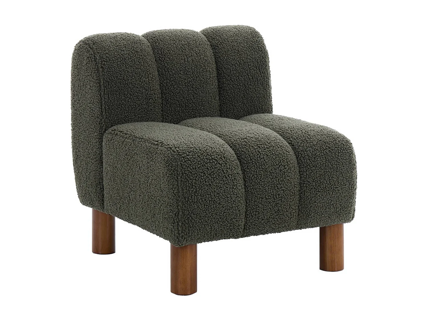 Fauteuil enfant pieds arrondis bois d'hévéa et bouclette kaki L 47 x P 56.5 x H 52.5cm - Angel