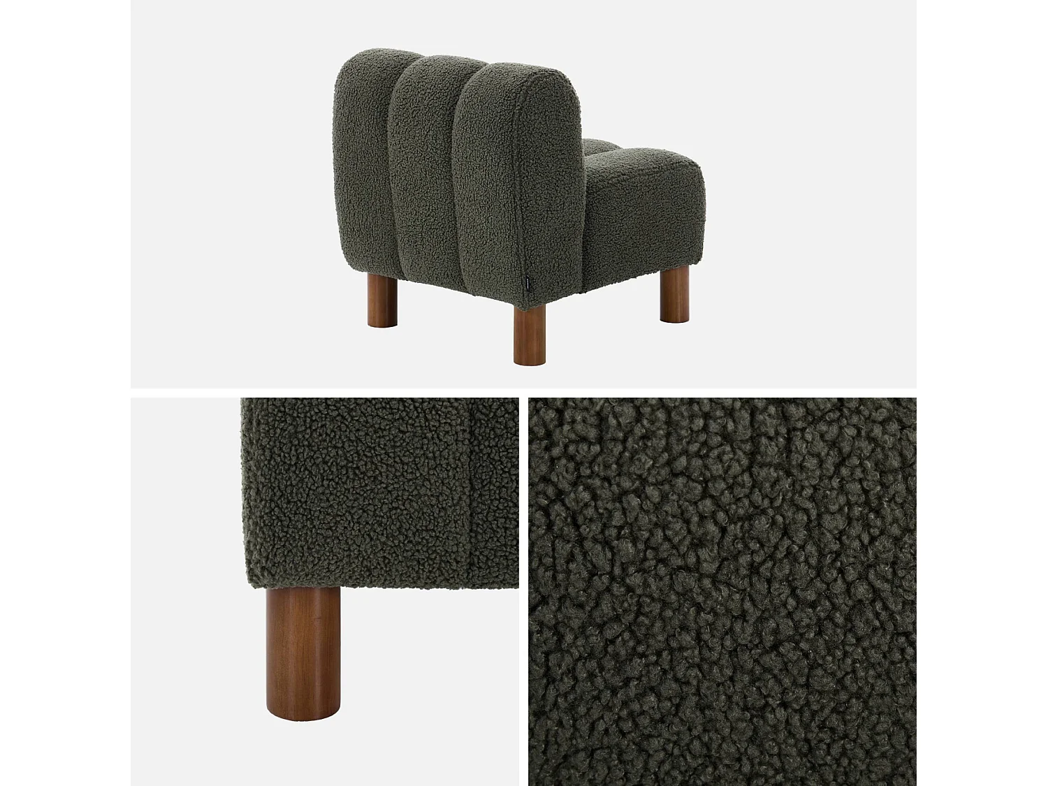 Fauteuil enfant pieds arrondis bois d'hévéa et bouclette kaki L 47 x P 56.5 x H 52.5cm - Angel