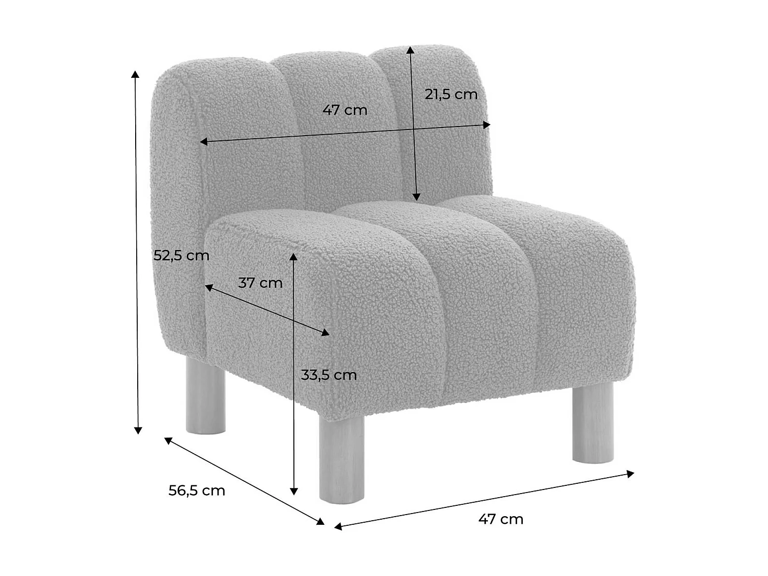Fauteuil enfant pieds arrondis bois d'hévéa et bouclette kaki L 47 x P 56.5 x H 52.5cm - Angel