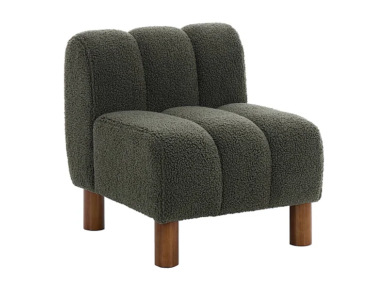 Poltrona bambino piedi arrotondati legno di hevea e bouclé, verde kaki