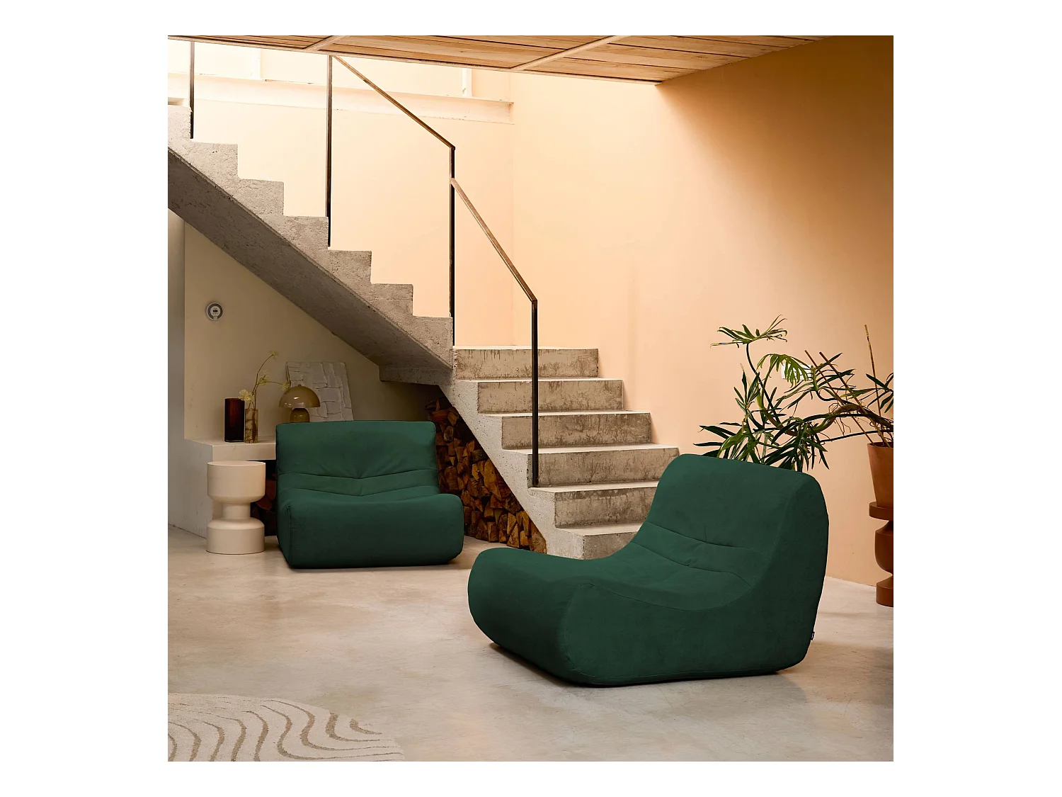 Fauteuil chauffeuse en velours style contemporain 2 places vert