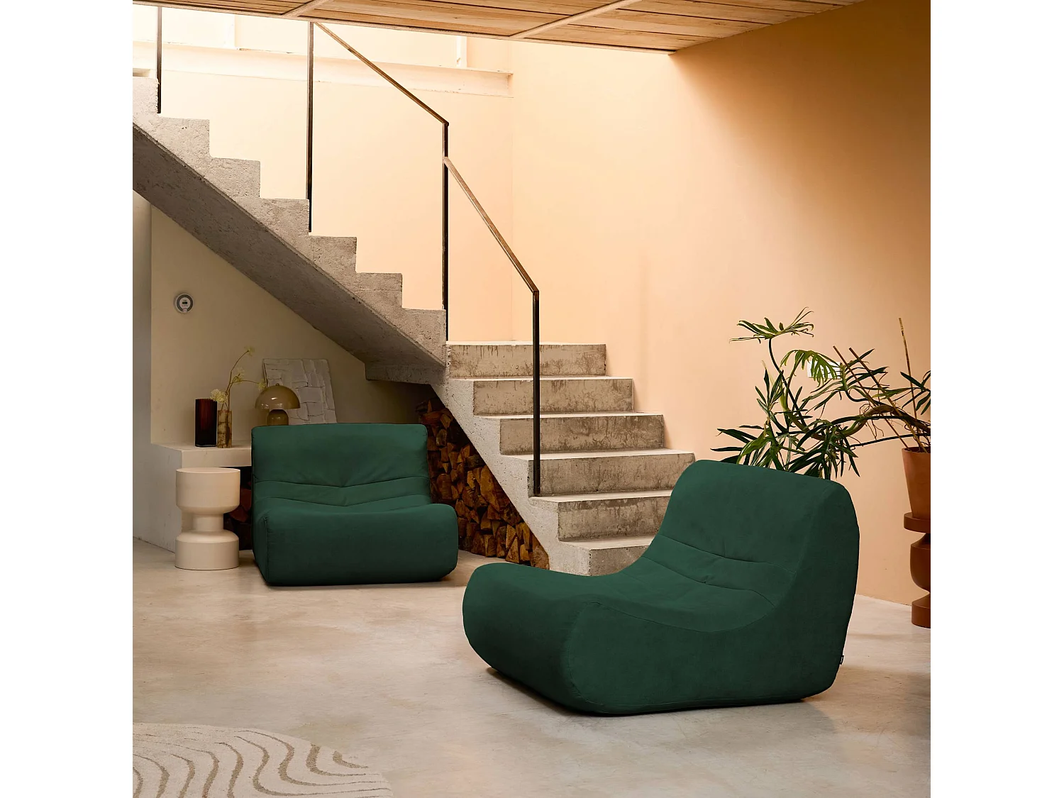 Sofá modular de terciopelo, 2 plazas verde