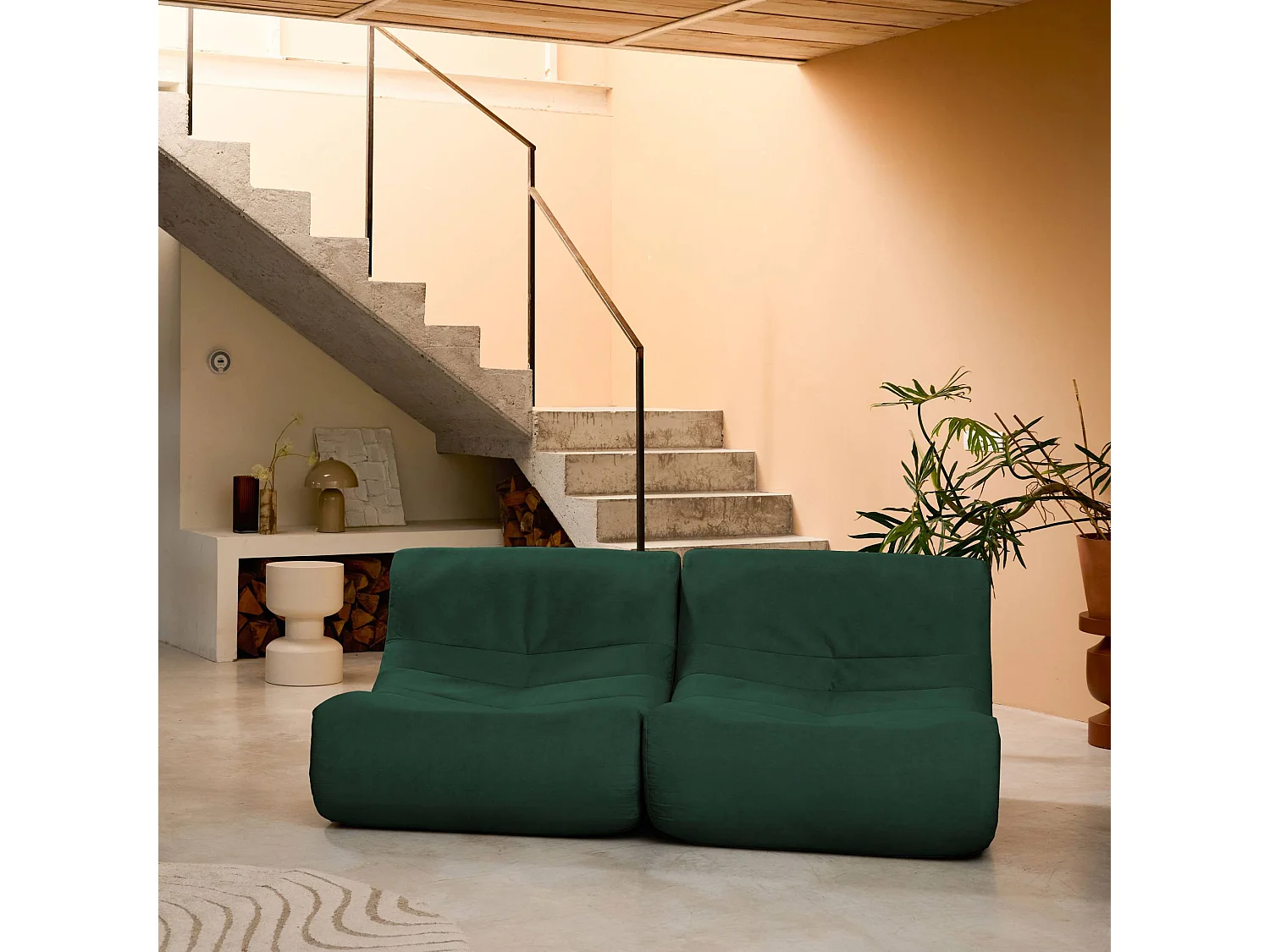 Sofá modular de terciopelo, 2 plazas verde