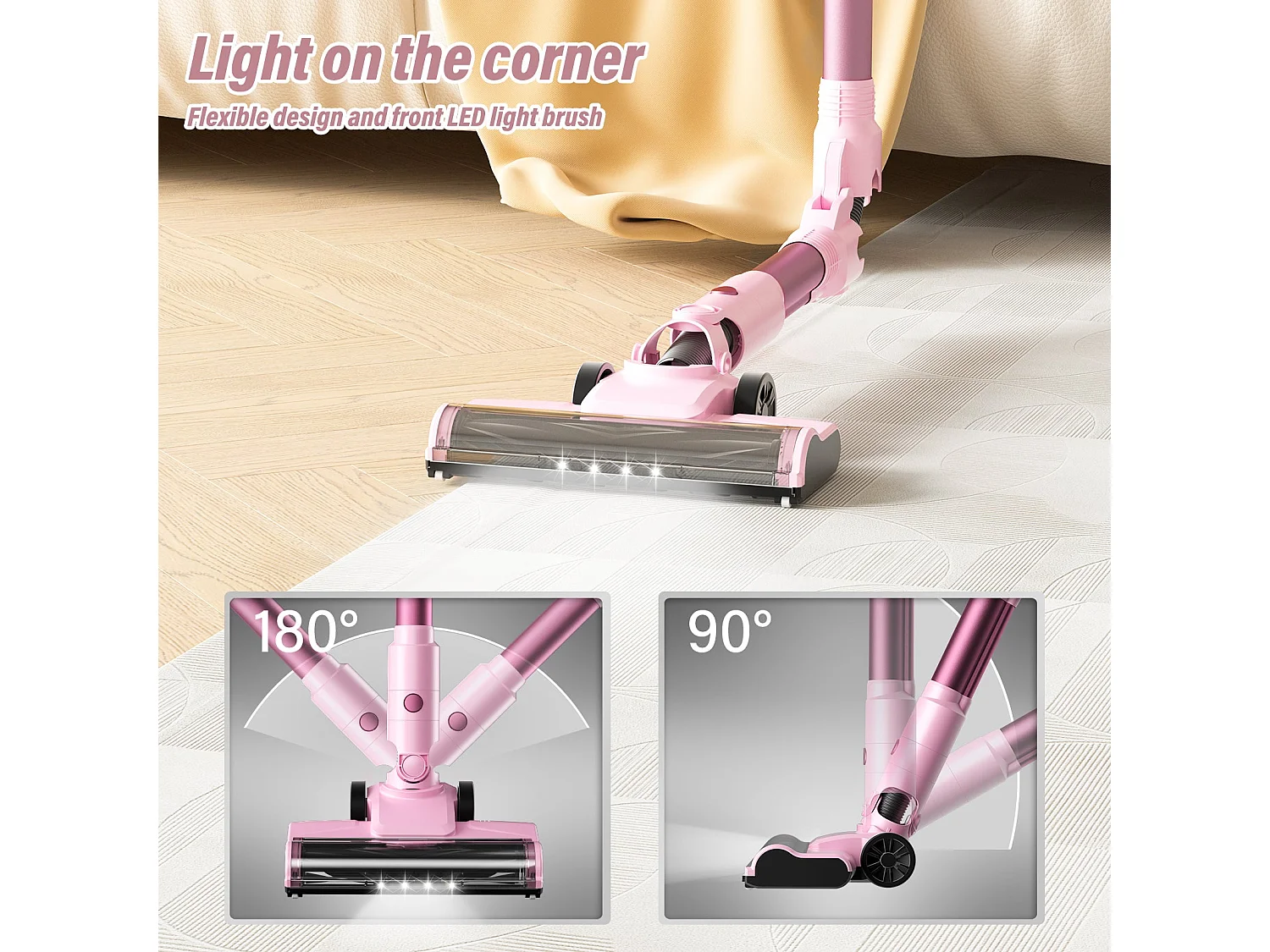 Aspirateur Balai sans Fil, 33Kpa, 320W, Rose