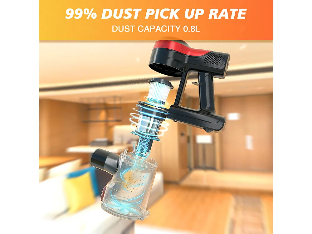 Aspirateur Balai sans Fil, 2 Vitesses, 150W , 22.2V Batterie 2200mAh