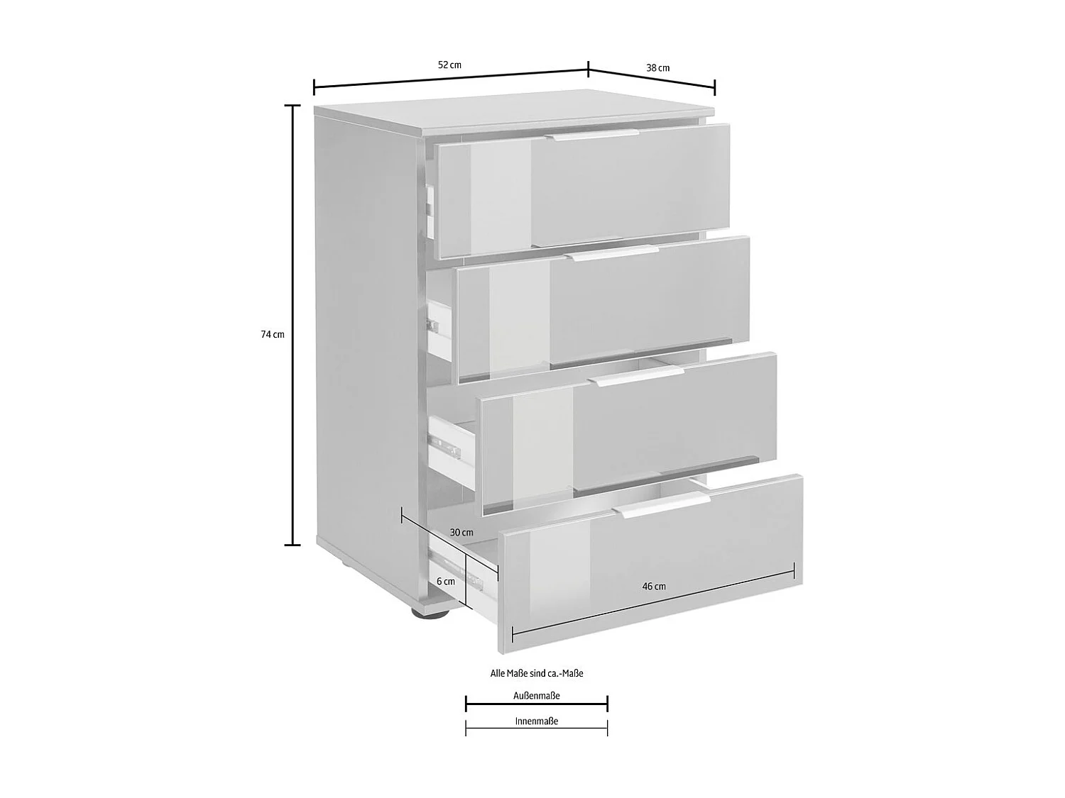 NACHTKONSOLE Easy Plus weiß / Weißglas 52 / 38  / 74cm