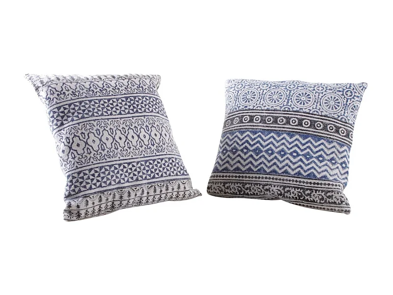 Coussin bleu et blanc en coton (Lot de 2)
