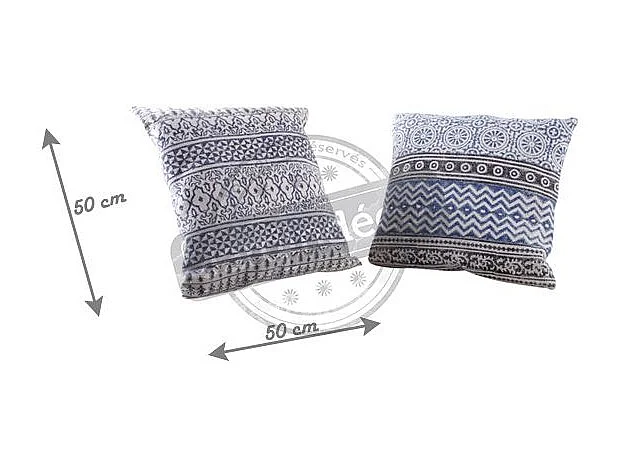 Coussin bleu et blanc en coton (Lot de 2)