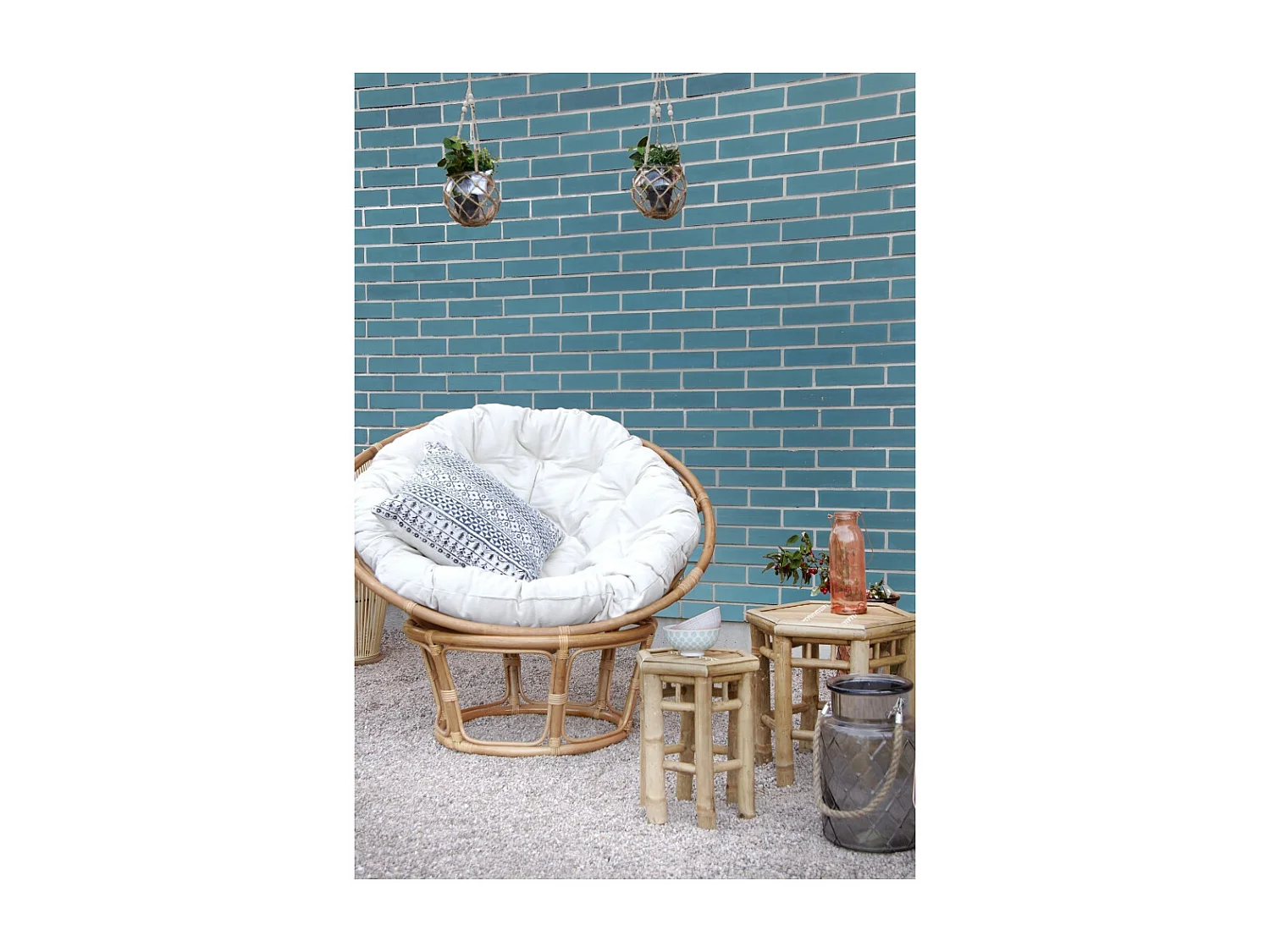 Coussin bleu et blanc en coton (Lot de 2)