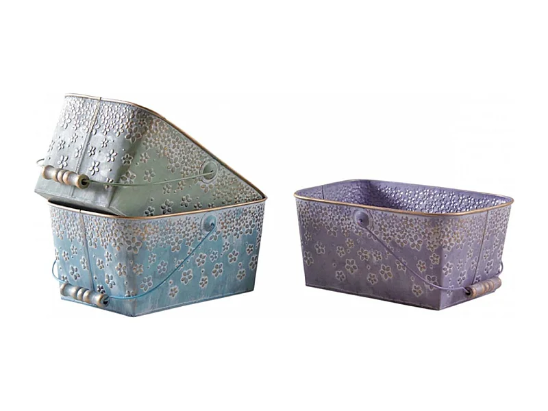 Panier en métal motif fleurs 25 cm Lot de 3