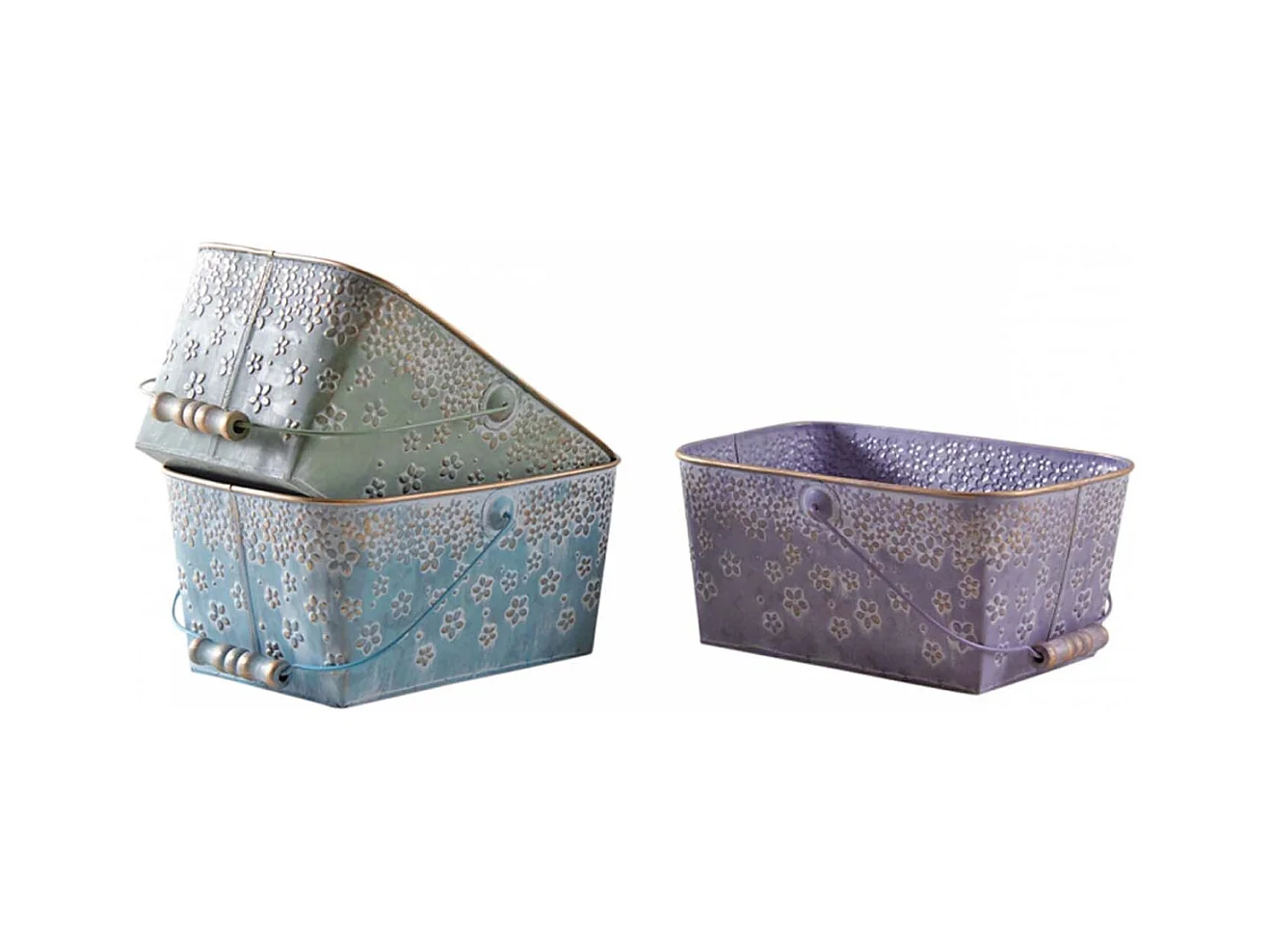 Panier en métal motif fleurs 25 cm Lot de 3