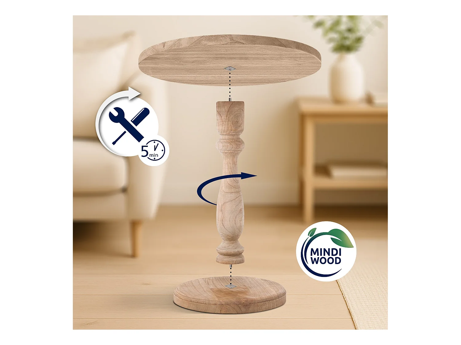 Table d'appoint - rond Ø 50 cm - Bois - Nature - Adamsville