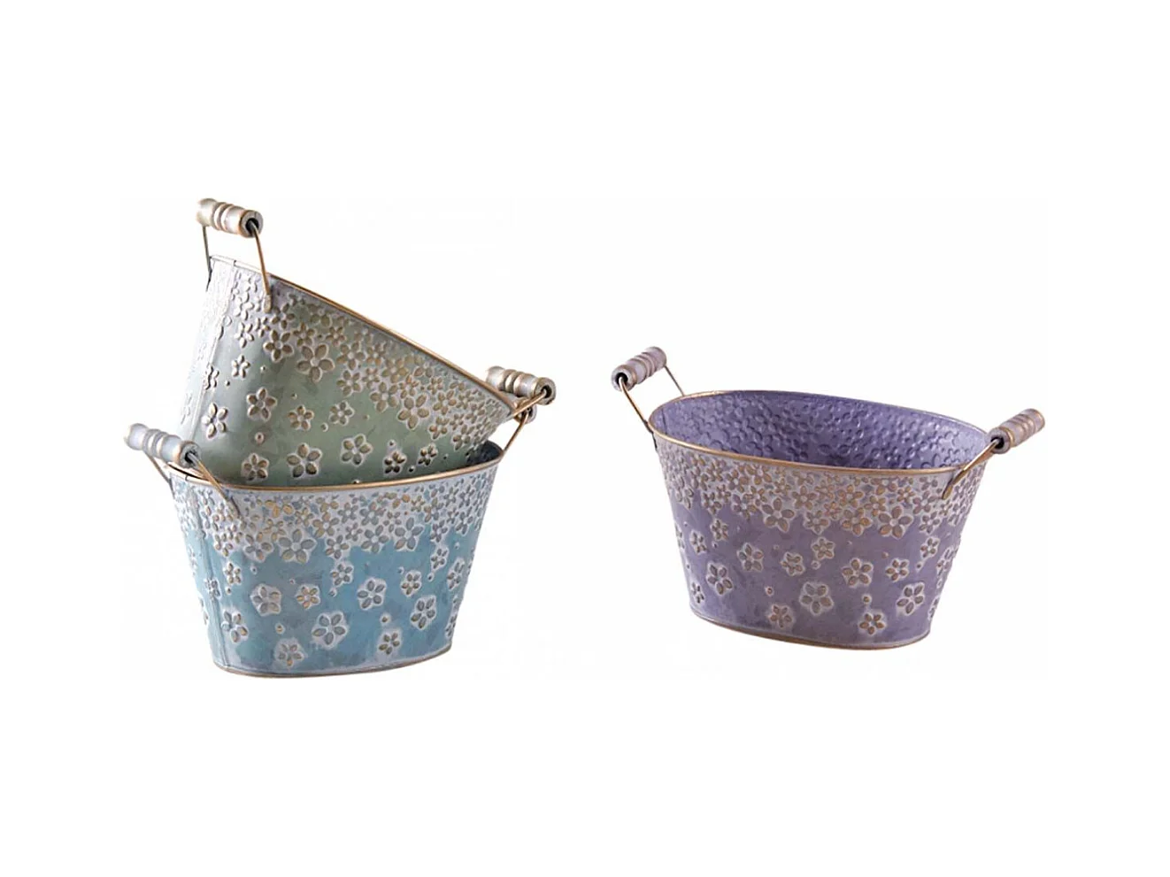 Corbeille ovale en métal motif fleurs 18 cm Lot de 3