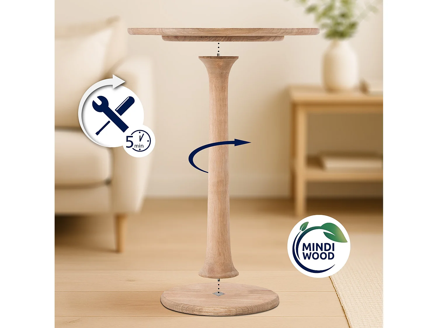 Table d'appoint - rond Ø 60 cm - Bois - Nature - Farragut