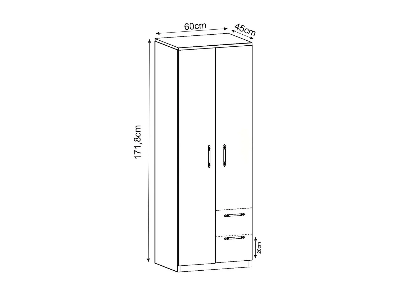 Armoire 2 portes, 2 tiroirs Merlin