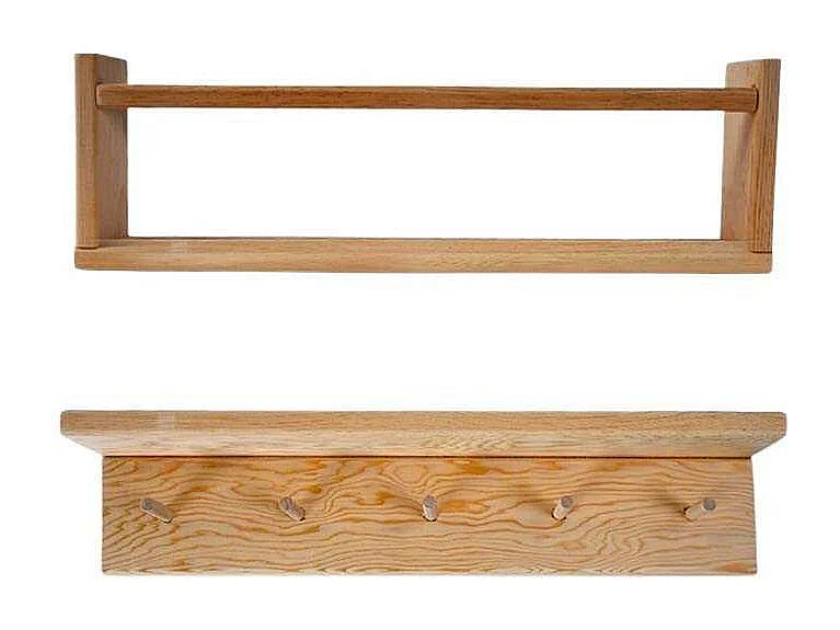 Etagère murale en pin Bly 1 étagère simple et 1 étagère avec crochets