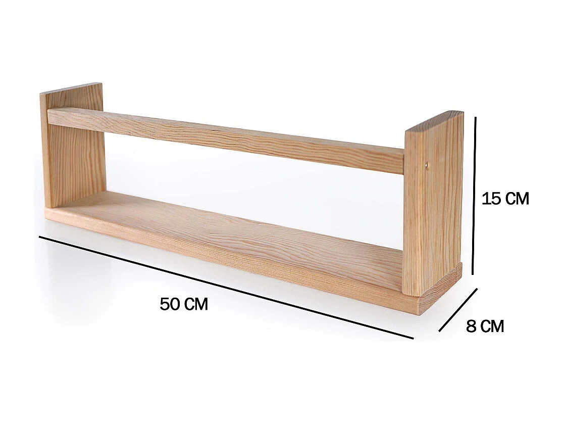 Etagère murale en pin Bly 1 étagère simple et 1 étagère avec crochets