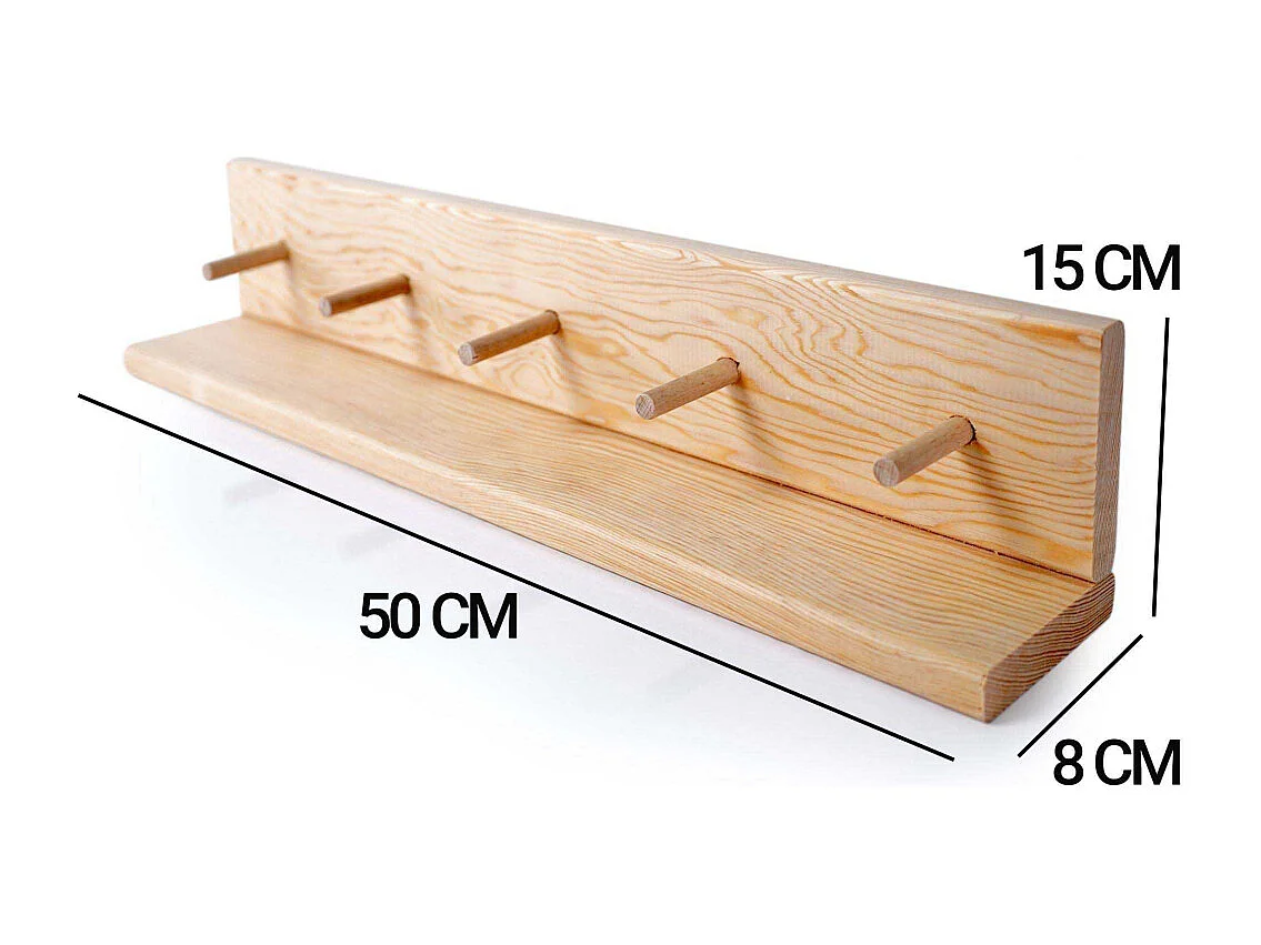 Etagère murale en pin Bly 1 étagère simple et 1 étagère avec crochets