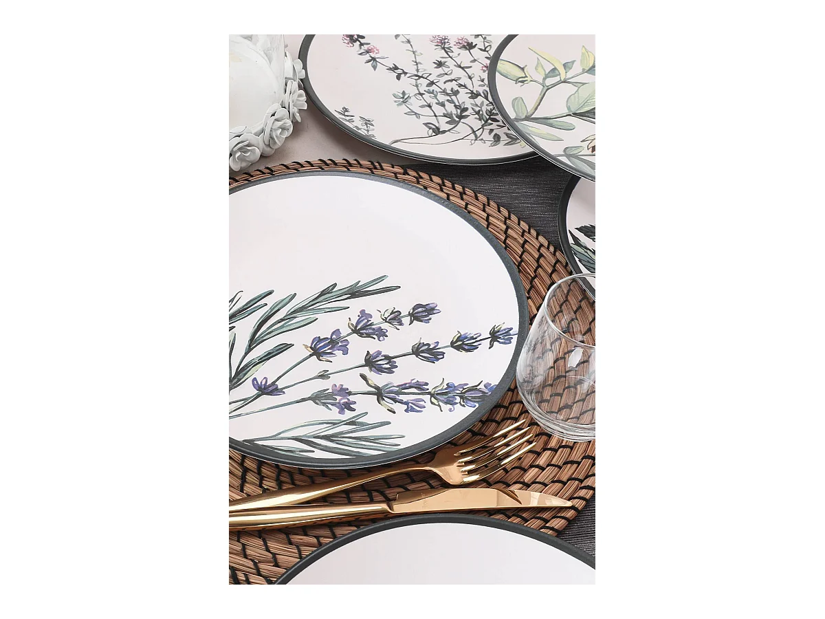 Lot de 6 grandes assiettes Olya D25cm Céramique Motif Plantes