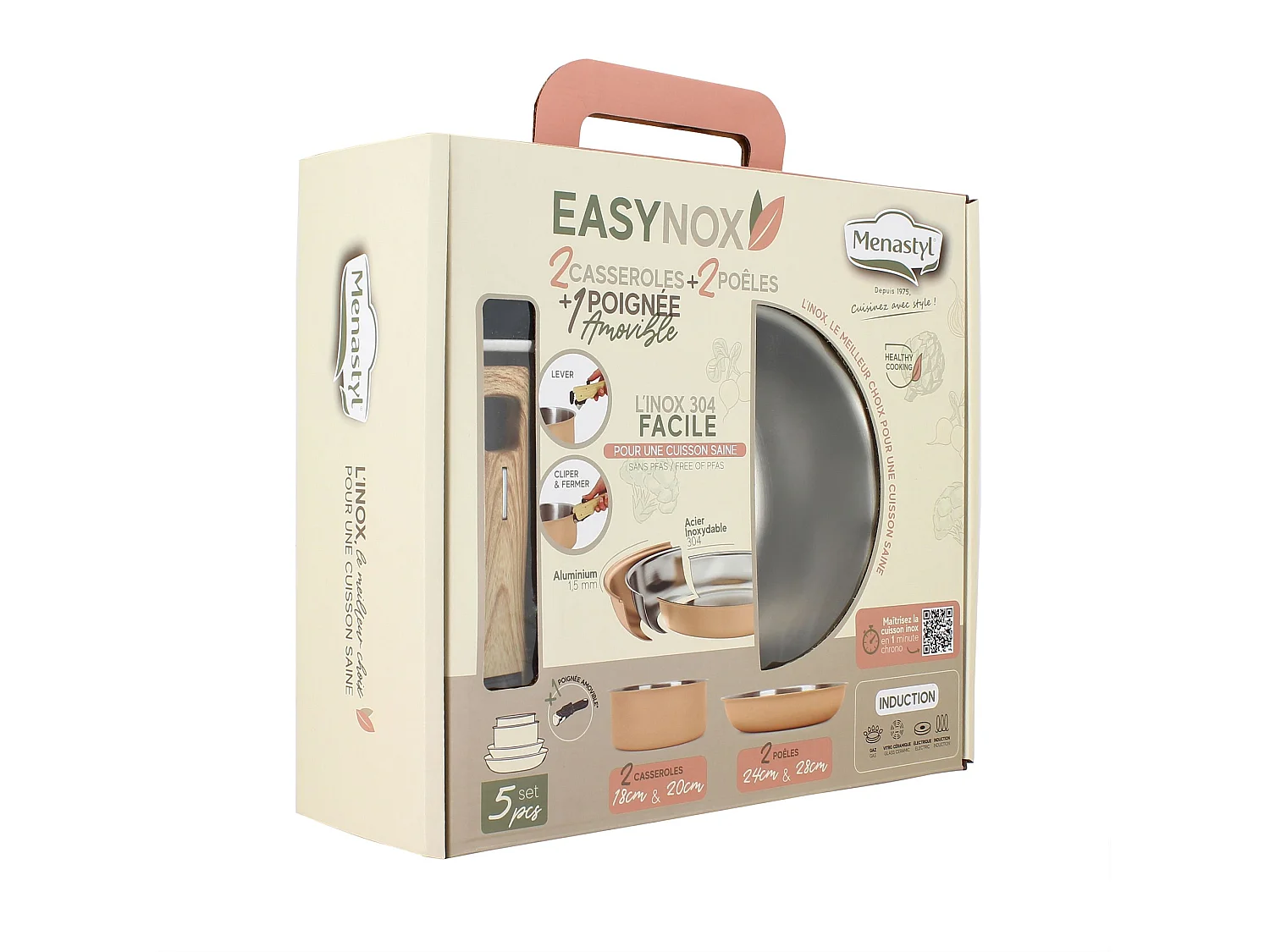 Menastyl - Set 5 Pieces Easynox En Acier Inoxydable Et Aluminium Corail