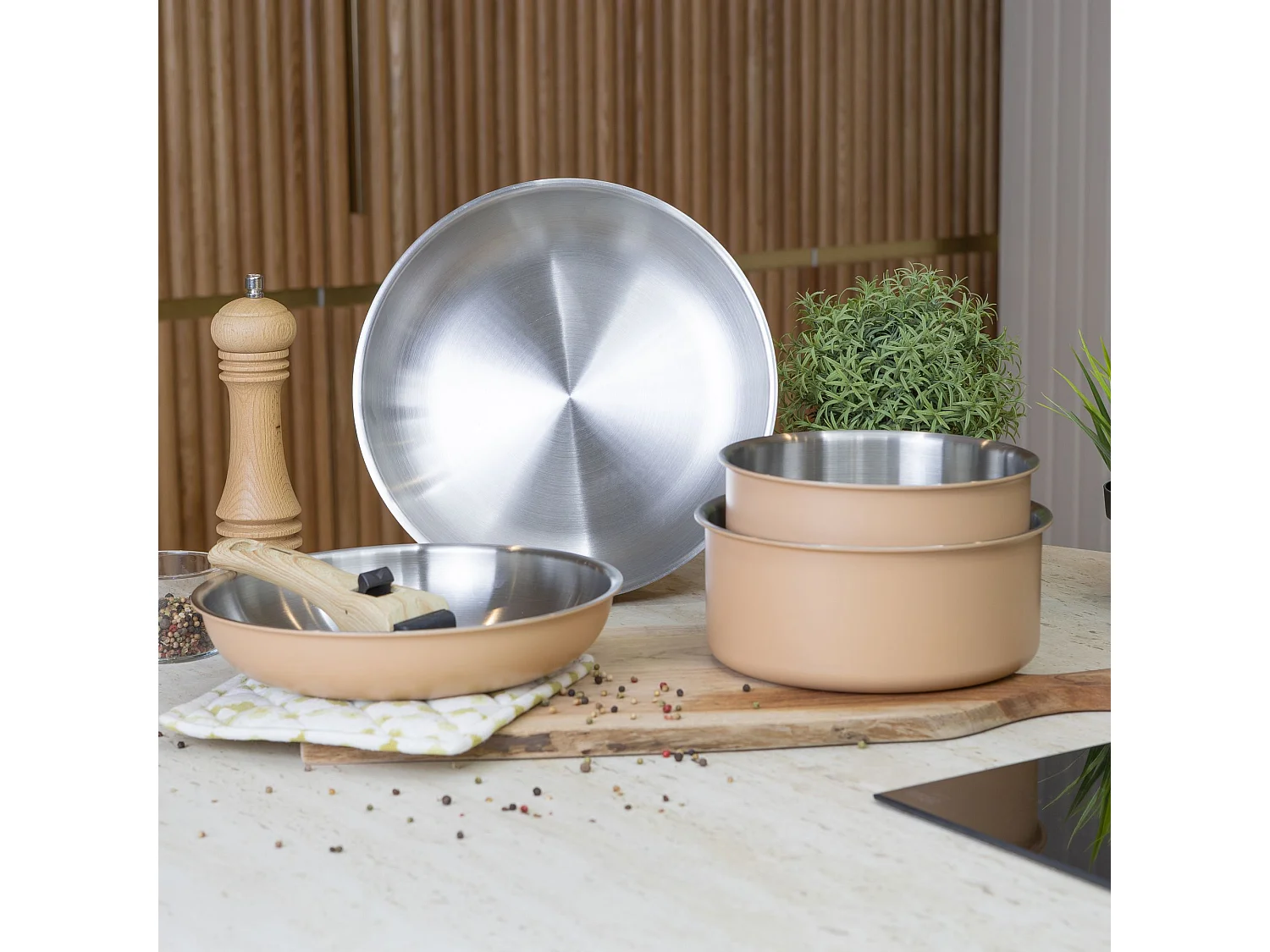 Menastyl - Set 5 Pieces Easynox En Acier Inoxydable Et Aluminium Corail