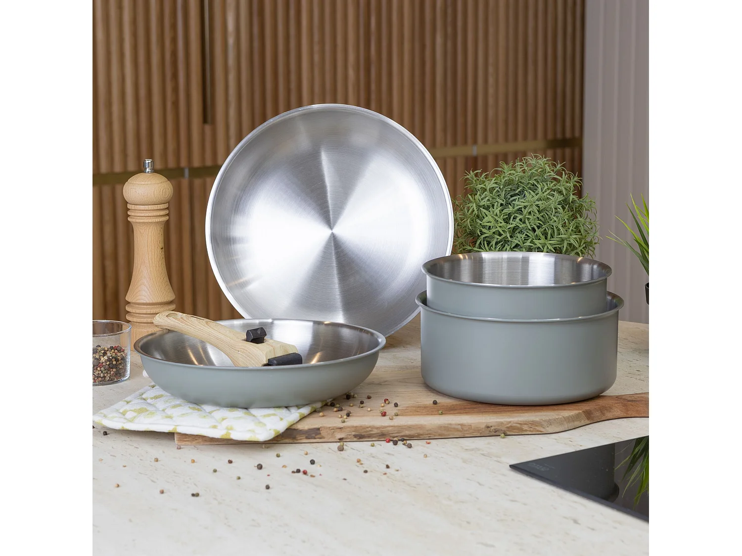 Menastyl - Set 5 Pièces Easynox En Acier Inoxydable Et Aluminium Brume