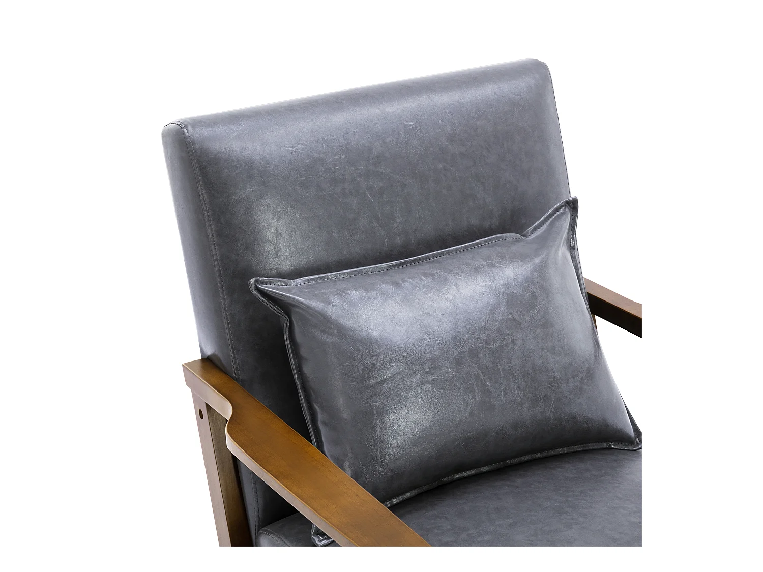 Fauteuil rembourré style vintage en bois massif – Chaise de bureau/chambre (68,5 x 81 x 80 cm) en simili-cuir gris