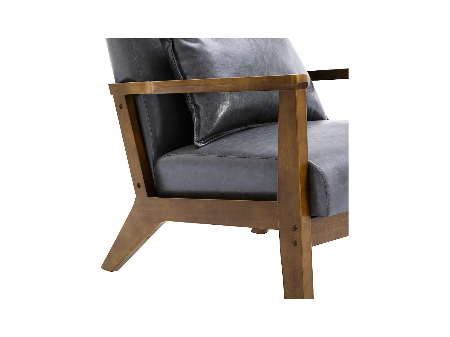 Fauteuil rembourré style vintage en bois massif – Chaise de bureau/chambre (68,5 x 81 x 80 cm) en simili-cuir gris