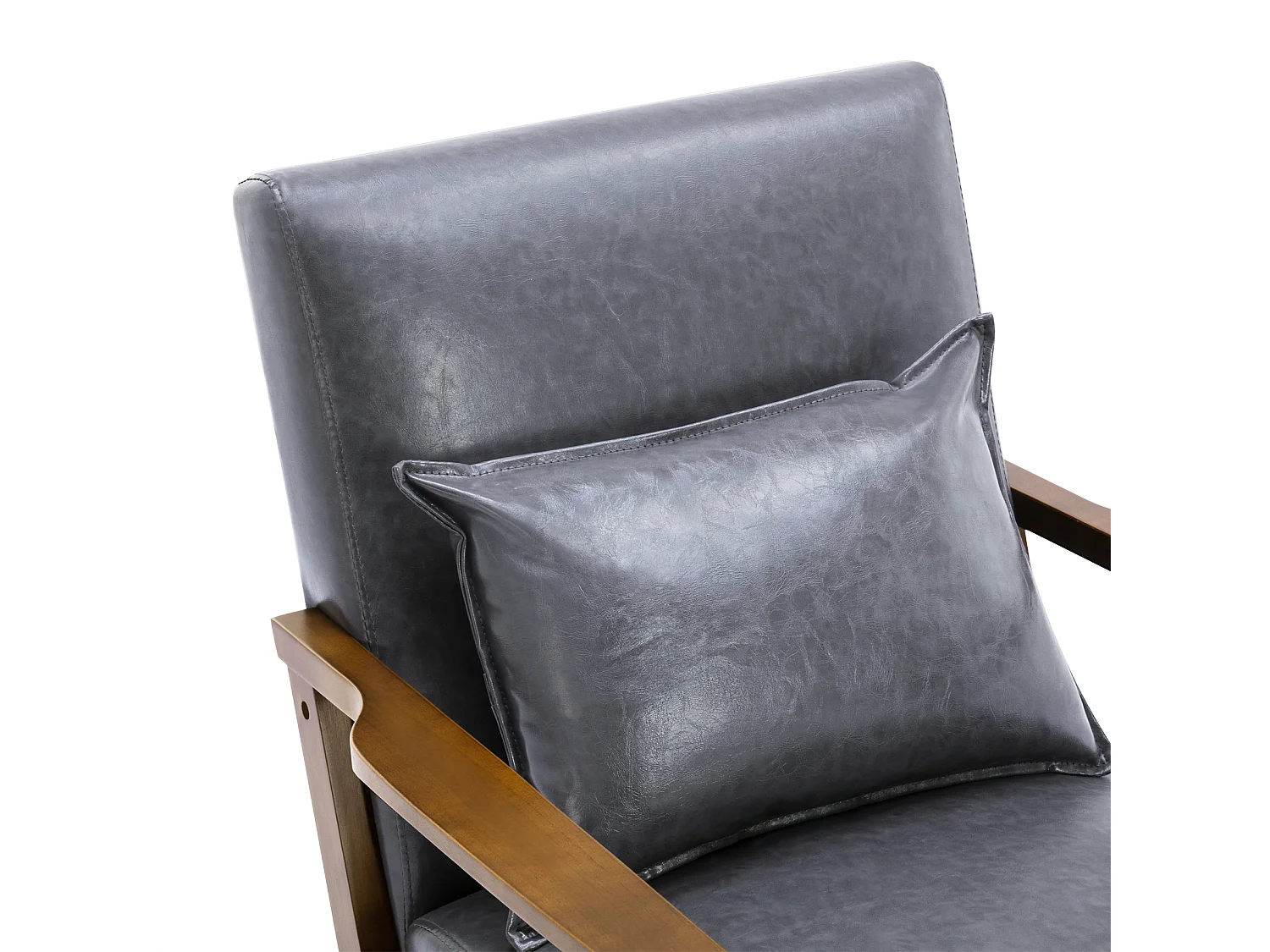 Fauteuil rembourré style vintage en bois massif – Chaise de bureau/chambre (68,5 x 81 x 80 cm) en simili-cuir gris