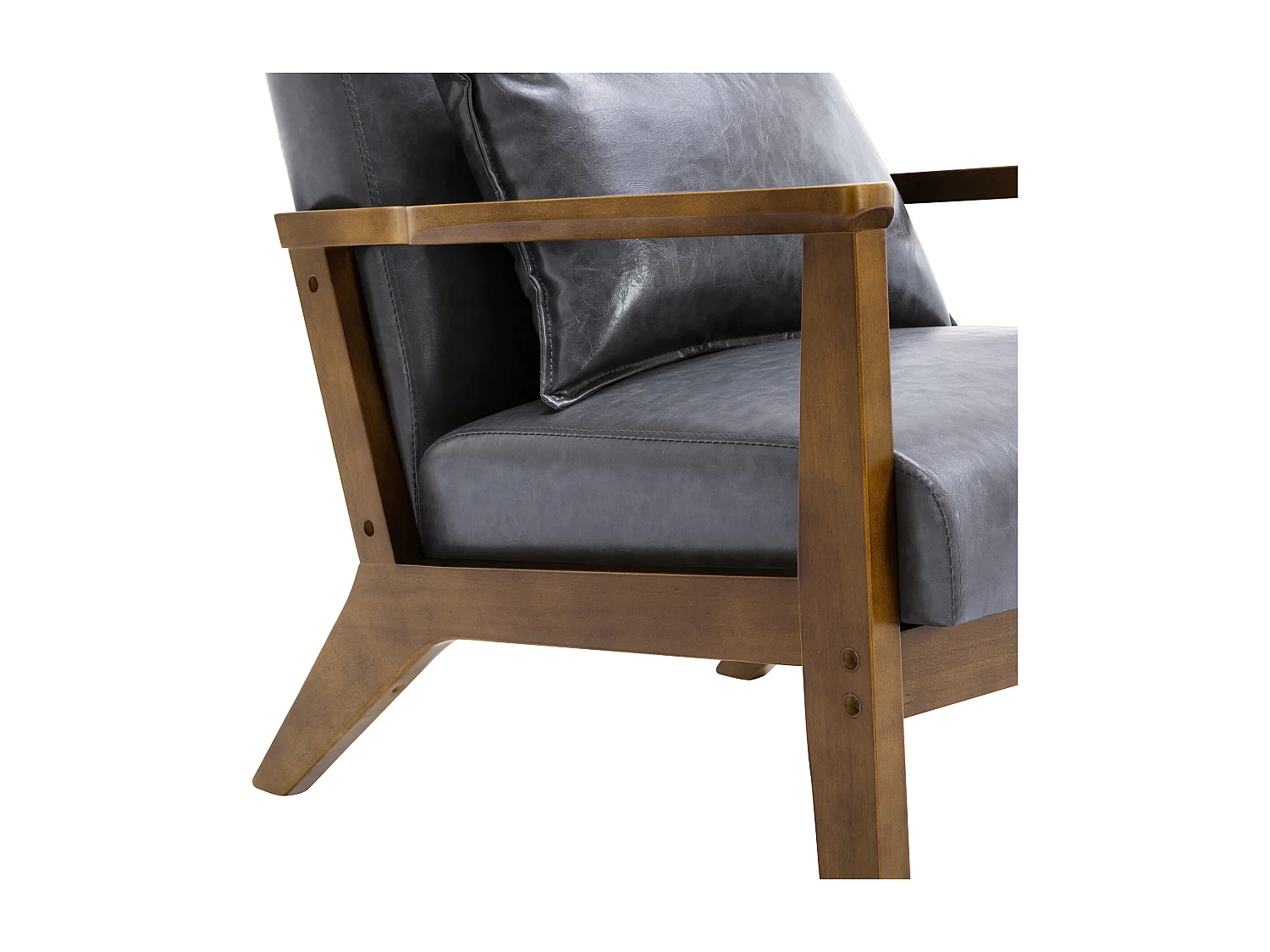 Fauteuil rembourré style vintage en bois massif – Chaise de bureau/chambre (68,5 x 81 x 80 cm) en simili-cuir gris