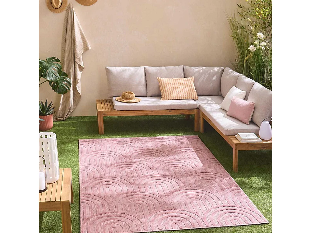 Tapis intérieur extérieur en polypropylène Fira 985 Rose 290 x 200 cm