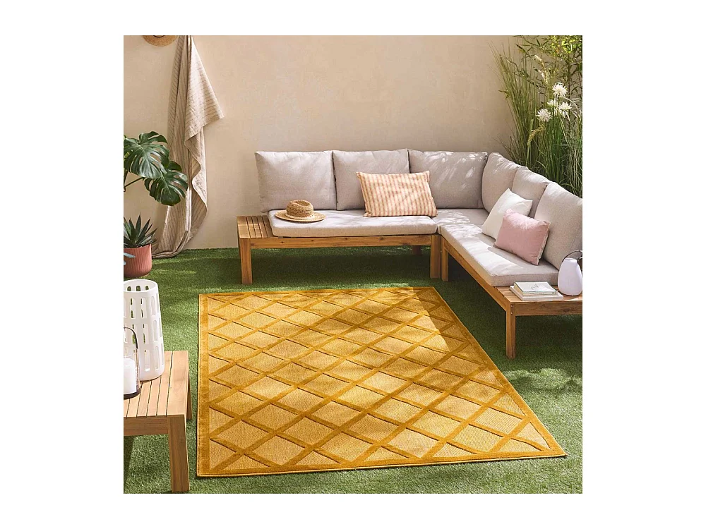 Tapis intérieur extérieur en polypropylène Fira 991 jaune 230 x 160 cm