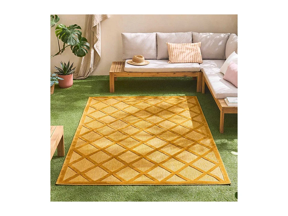 Tapis intérieur extérieur en polypropylène Fira 991 jaune 230 x 160 cm