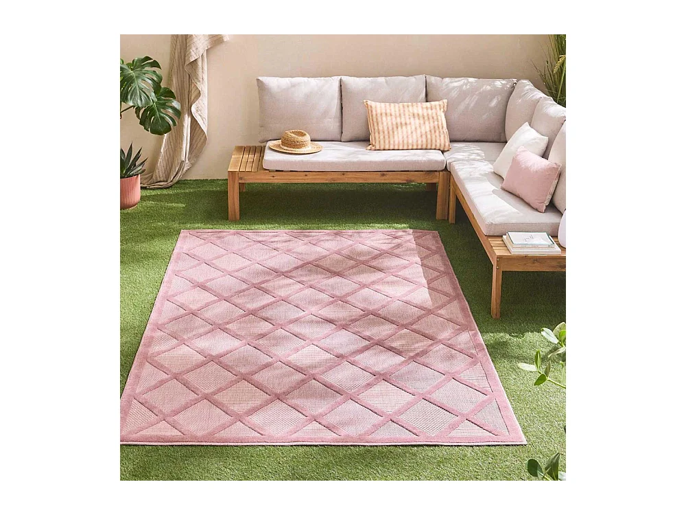 Tapis intérieur extérieur en polypropylène Fira 991 rose 300 x 80 cm