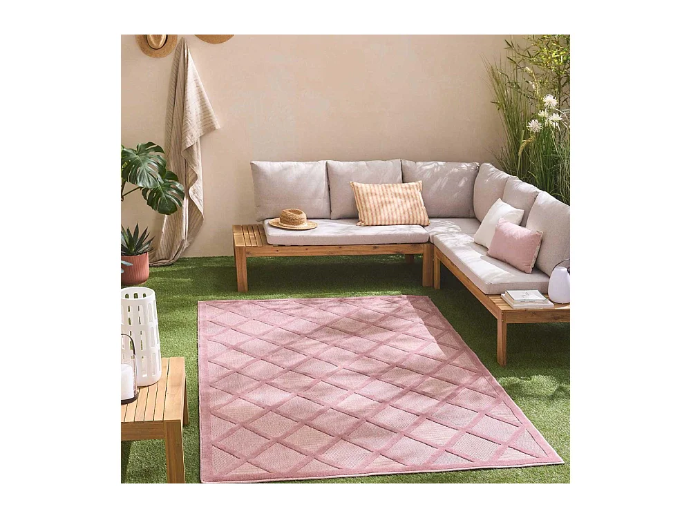Tapis intérieur extérieur en polypropylène Fira 991 rose 300 x 80 cm