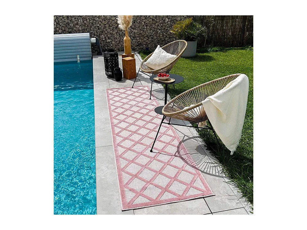 Tapis intérieur extérieur en polypropylène Fira 991 rose 300 x 80 cm