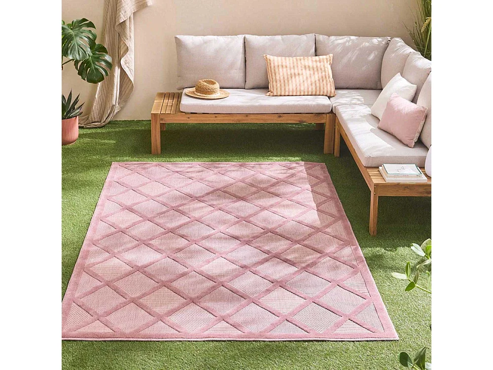 Tapis intérieur extérieur en polypropylène Fira 991 rose 300 x 80 cm