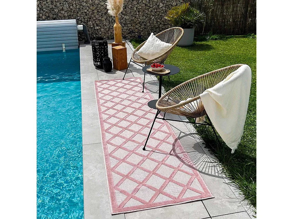 Tapis intérieur extérieur en polypropylène Fira 991 rose 300 x 80 cm