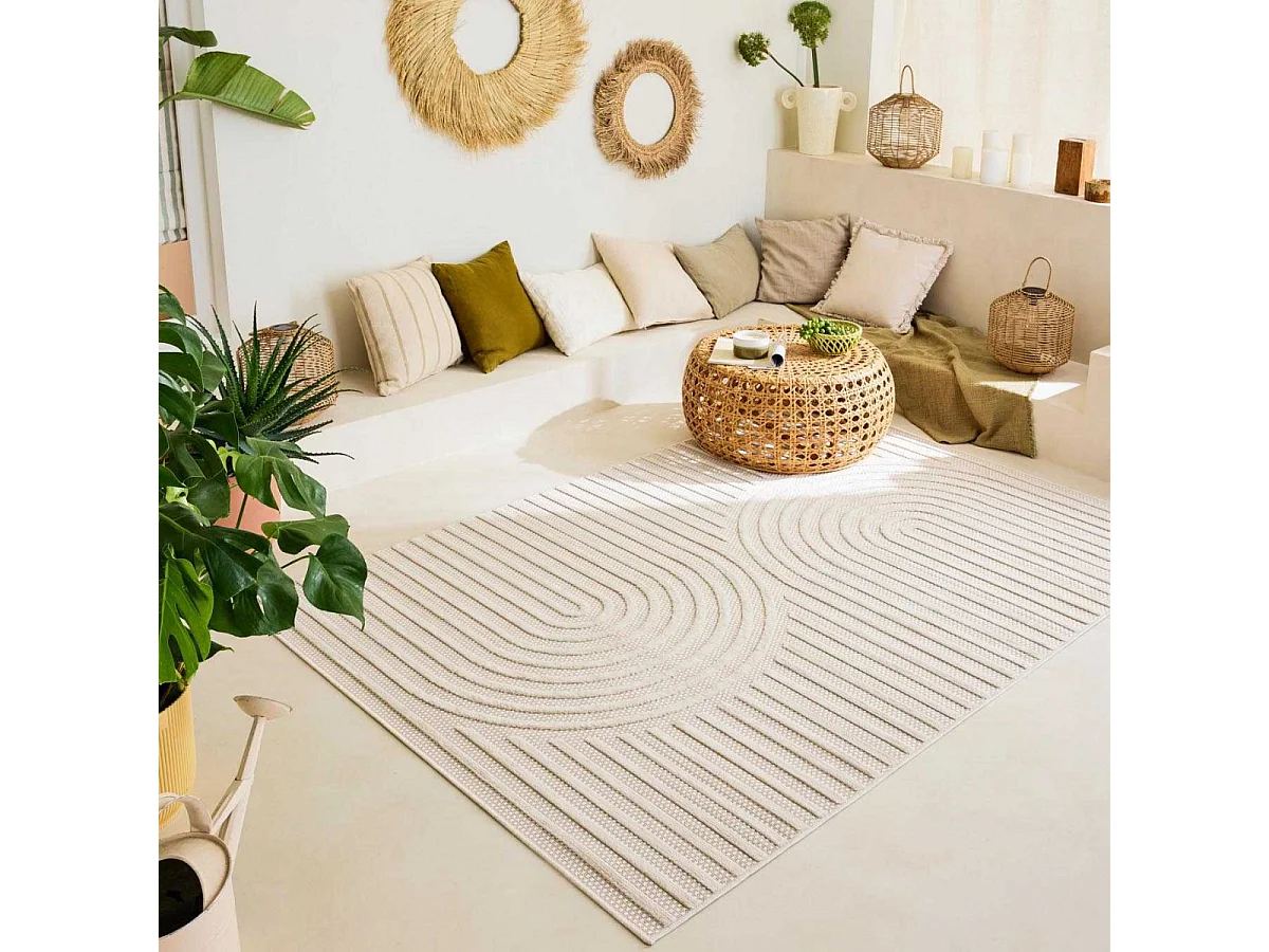 Tapis intérieur extérieur en polypropylène Fira 986 blanc 300 x 80 cm