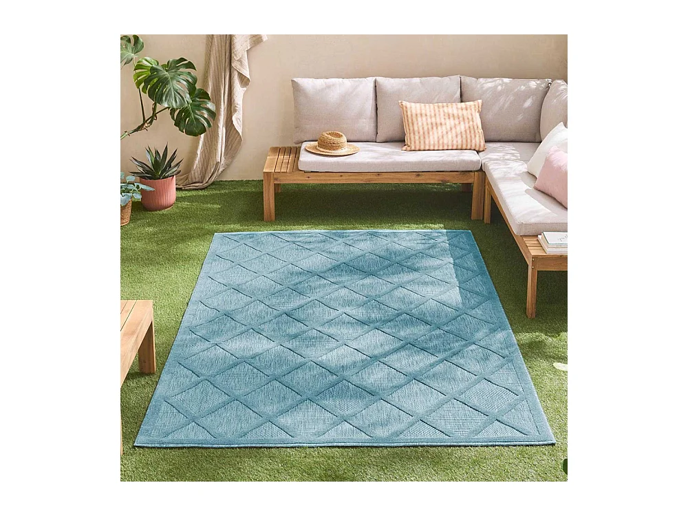 Tapis intérieur extérieur en polypropylène Fira 991 turquoise 150 x 80 cm