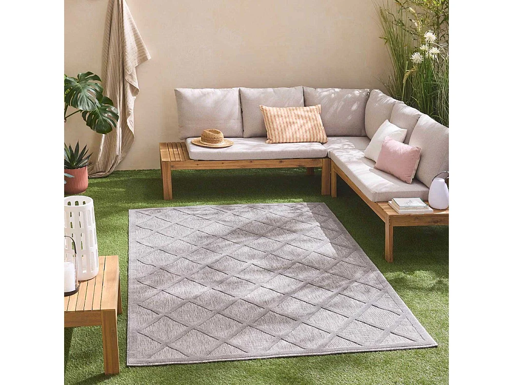 Tapis intérieur extérieur en polypropylène Fira 991 gris 290 x 200 cm