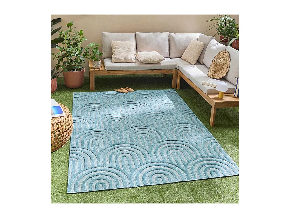 Tapis intérieur extérieur en polypropylène Fira 985 turquoise 230 x 160 cm